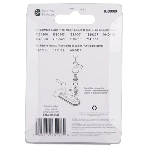Boston Harbor A507104N-OBF1 Faucet Cartridge, W3/16-24 Connection, Plug-In, Brass/Ceramic/Plastic, 0.92 in L White