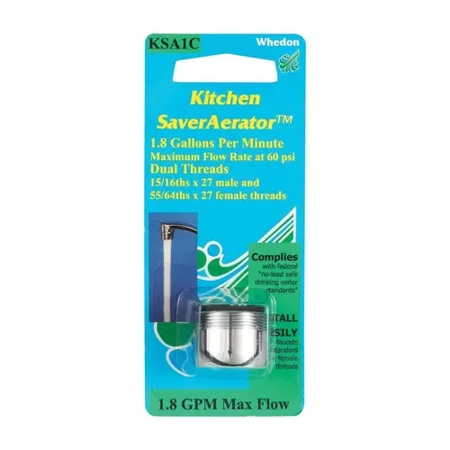 Whedon KSA1C Faucet Aerator SaverAerator Dual Thread 15/16"- 27M x 55/64"-27F Chrome Plated Chrome Plated