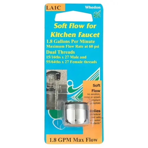 Whedon LA1C Faucet Aerator Laminar Flow Dual Thread 15/16"- 27M x 55/64"-27F Chrome Plated Chrome Plated