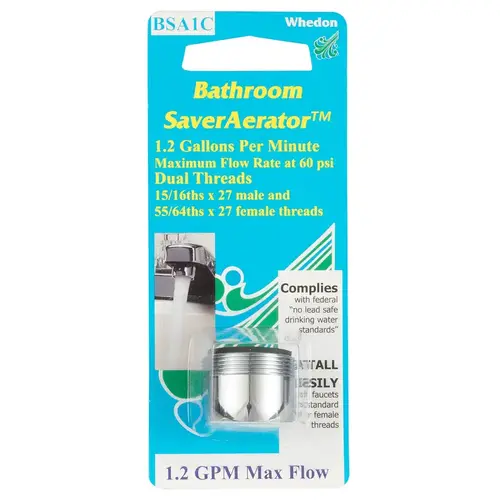 Whedon BSA1C Faucet Aerator SaverAerator Dual Thread 15/16"- 27M x 55/64"-27F Chrome Plated Chrome Plated