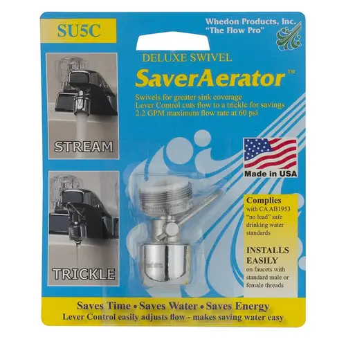 Whedon SU5C Swivel Aerator SaverAerator Dual Thread 15/16"-27M x 55/64"-27F Chrome Plated Chrome Plated
