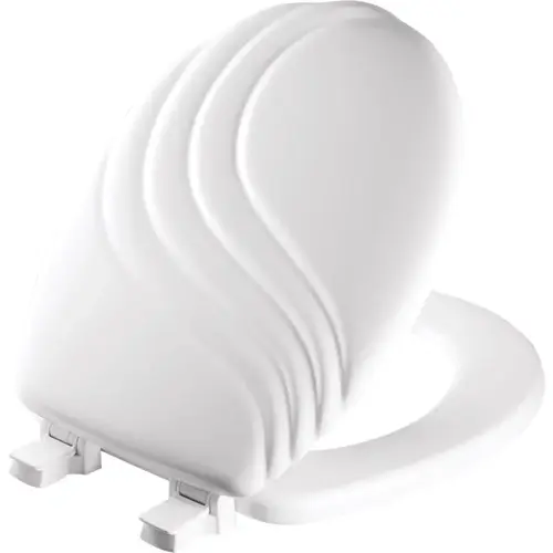 Mayfair 27EC-000 Round Closed Front Designer Sculptured Swirl White Wood Toilet Seat