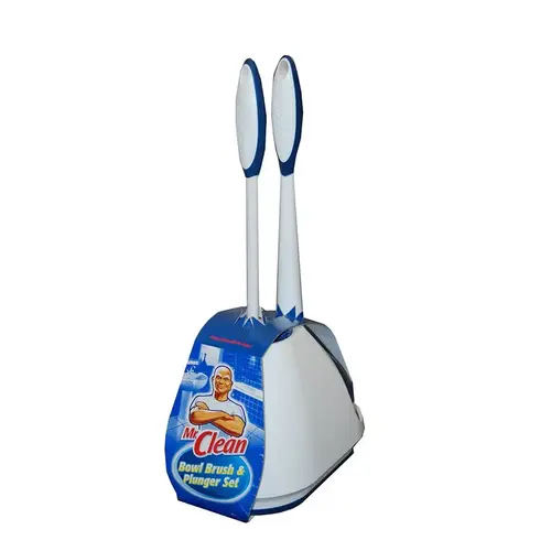 MR. CLEAN 440436 Bowl Brush/Plunger Set Blue/White Blue/White