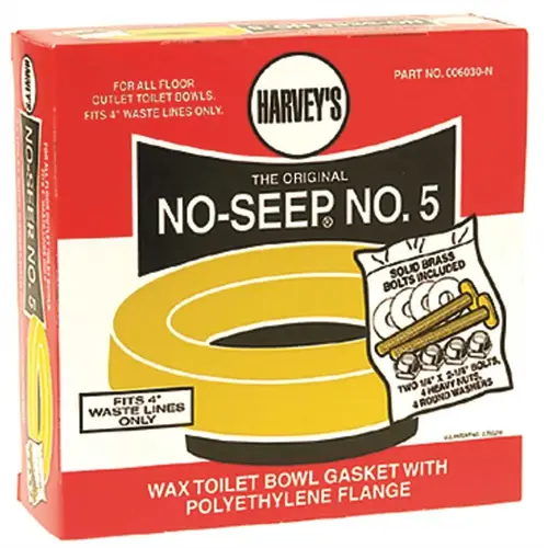 William Harvey 006030-N Harveys No Seep Number 5 Toilet Bowl Wax Ring Gasket with Plastic Flange Sleeve and Toilet Bowl Bolts