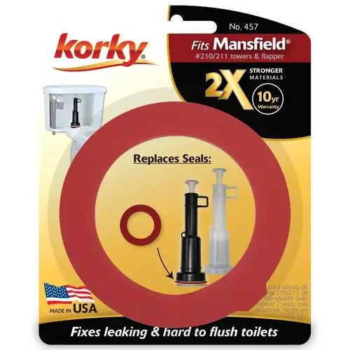 Korky 457BP 2X Long Life Toilet Flush Valve Seal Fits Mansfield 210 & 211 Red