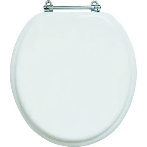 ProSource T-17WMC Toilet Seat, Round, MDF Molded Fiberboard, White, Bar Hinge