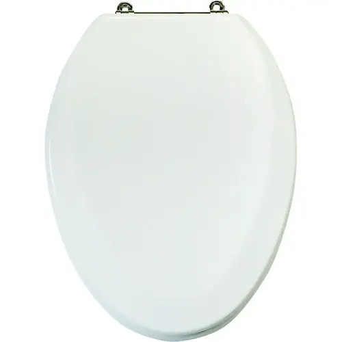 ProSource T-19WMC Toilet Seat, Elongated, MDF Molded Fiberboard, White, Bar Hinge