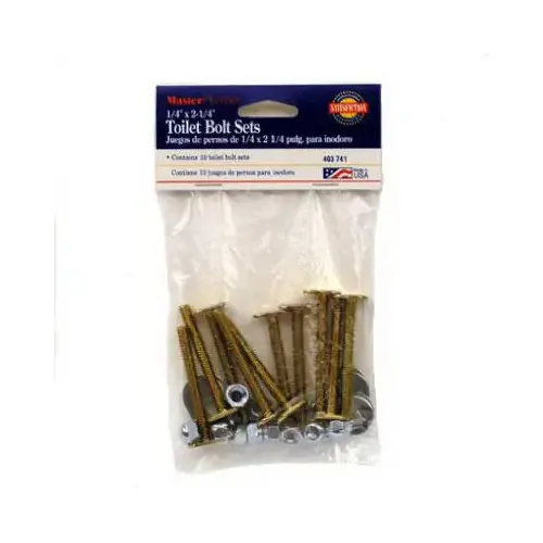 Master Plumber 403741 Toilet Bolt, Brass, 1/4 x 2-1/4-In - pack of 10