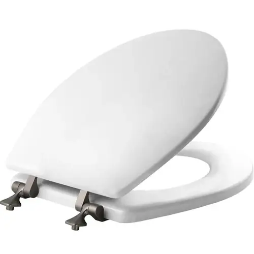 Mayfair 44BN-000 Toilet Seat, Round, Wood, White, Non-Tarnish, Classic Hinge