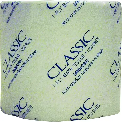 NORTH AMERICAN PAPER 850171 Classic Bathroom Tissue, 4 x 3-3/4 in Sheet, 1-Ply, Paper White