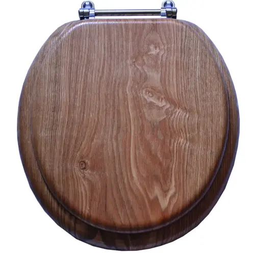 ProSource T-17WO-3L-C Toilet Seat, Round, MDF with Plastic Wood Veneer, Wood Color, Bar Hinge