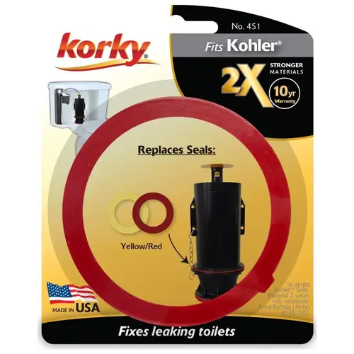Korky 451BP 2x Long Life Toilet Flush Valve Seal Fits Kohler Red