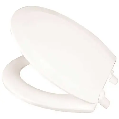 Proplus HDS568400WHITE Elongated Wood Toilet Seat Closed Front With Lid And Color Matched Hinges White