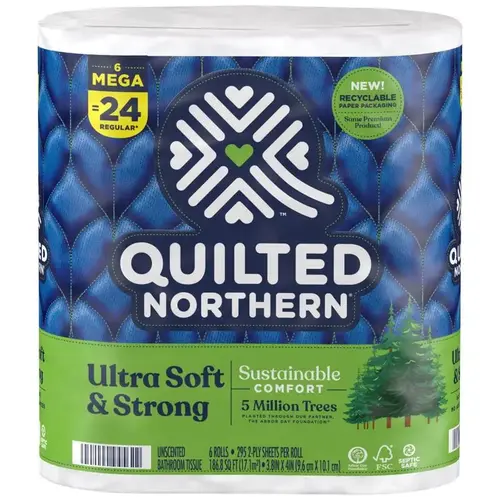 Quilted Northern 94562 Toilet Paper Ultra Soft & Strong 6 Rolls 328 sheet 207.73 sq ft White