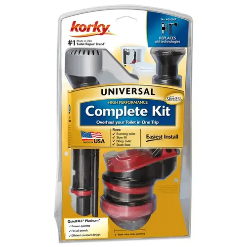 Korky 4010MP Toilet Repair Kit, Plastic/Rubber, Black/Red, For: Fix Leaking, Noisy or Running Toilet in 1 Trip