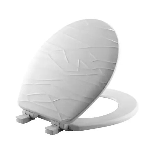 BEMIS 37SLOW 000 Toilet Seat, Round, White Wood, Geometric Design