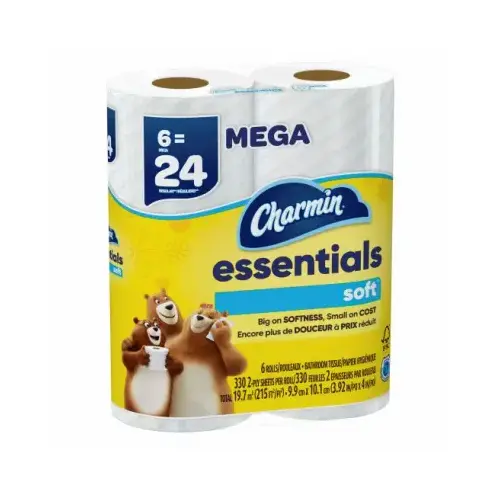 CHARMIN 04537-XCP3 Essentials Soft Toilet Paper, 330 Sheets Per Mega Roll, 6-Rolls - pack of 18