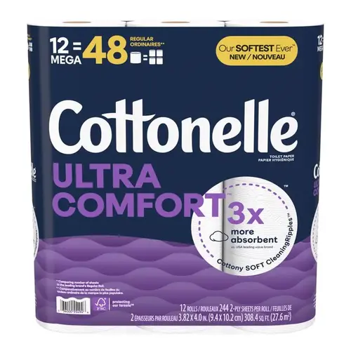 COTTONELLE 55494 Toilet Paper Ultra ComfortCare 12 Rolls 268 sheet 4" White