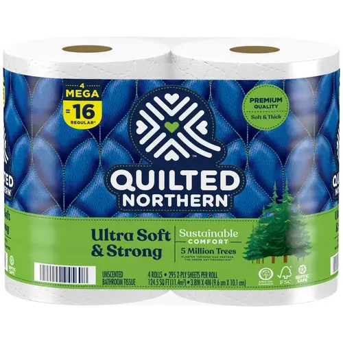 Quilted Northern 94560 Toilet Paper Ultra Soft & Strong 4 Rolls 328 sheet 11356 ft. White