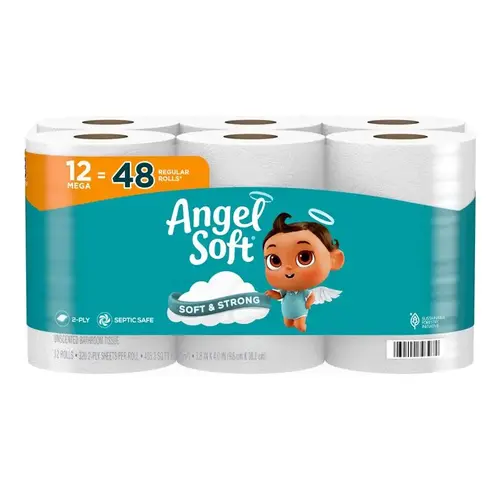 ANGEL SOFT 79397 Toilet Tissue, 2-Ply, Paper White - pack of 12