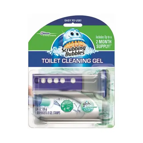S C JOHNSON WAX 71381 Toilet Cleaning Gel Kit, Rain Shower Scent, 1 Dispenser & 6 Gel Discs