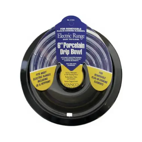 Stanco 415-6 Electric Range Drip Bowl, Plug-In Element, Black Porcelain, 6 In.