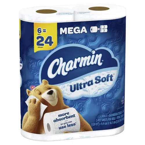 CHARMIN 52778 Toilet Paper Ultra Soft 6 Rolls 244 sheet White