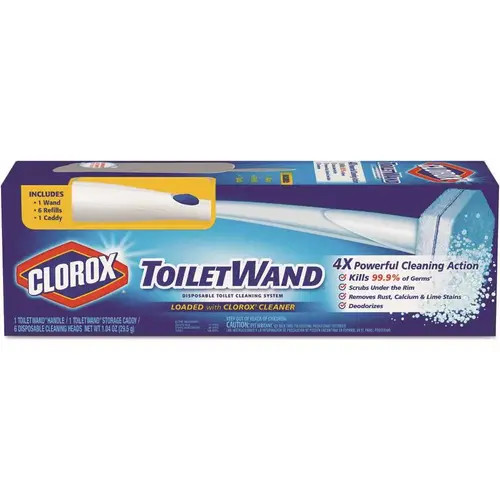 CLOROX 03191 Disposable Toilet Wand Cleaning Kit, Caddy/Refills White