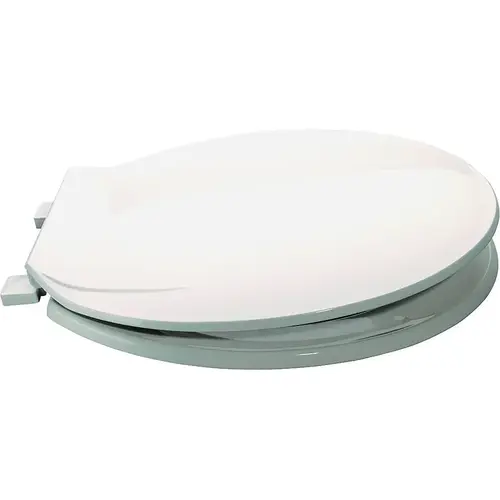 ProSource KJ-883A1-WH Toilet Seat, Round, Plastic, White, Plastic Hinge