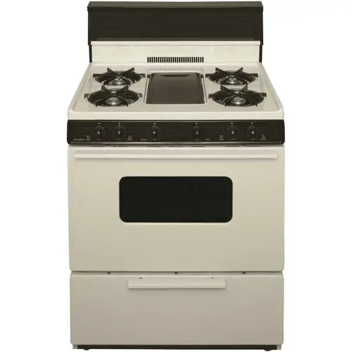 Premier BFK5S9TP 30 in. 3.91 cu. ft. Battery Spark Ignition Gas Range in Biscuit with Black Trim