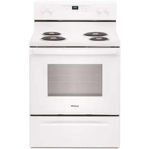 Whirlpool WFC315S0JW 30 in. 4.8 cu. ft. 4-Burner Electric Range with Self-Cleaning in White with Storage Drawer
