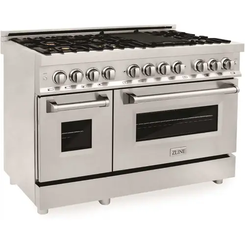 ZLINE Kitchen and Bath RA-BR-48 48 in. 7 Burner Double Oven Dual Fuel Range with Brass Burners in Stainless Steel