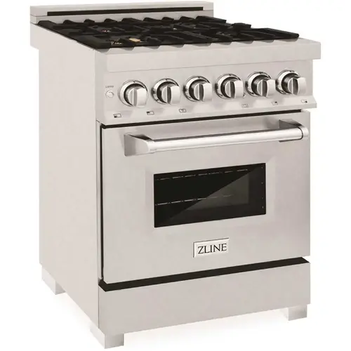 ZLINE Kitchen and Bath RAS-SN-BR-24 24 in. 4 Burner Dual Fuel Range with Brass Burners in Fingerprint Resistant Stainless Steel
