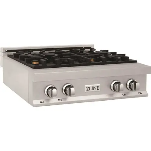 ZLINE Kitchen and Bath RTS-BR-30 30 in. 4 Burner Front Control Porcelain Gas Cooktop with Brass Burners in Fingerprint Resistant Stainless Steel