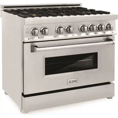 ZLINE Kitchen and Bath RA-BR-36 36 in. 6 Burner Dual Fuel Range with Brass Burners in Stainless Steel