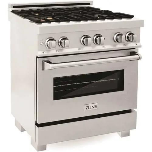 ZLINE Kitchen and Bath RAS-SN-BR-30 30 in. 4 Burner Dual Fuel Range with Brass Burners in Fingerprint Resistant Stainless Steel