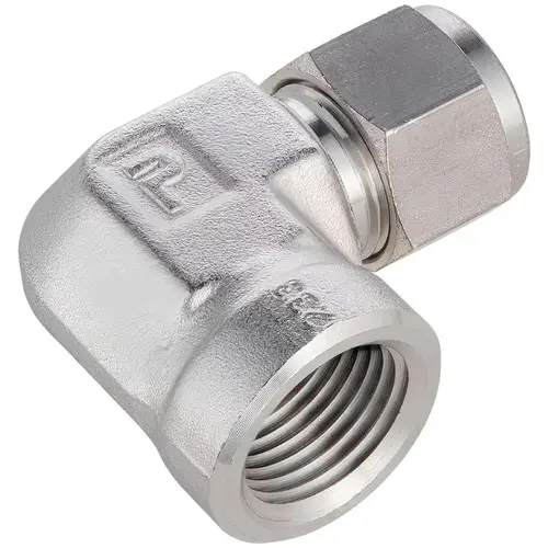Parker 10FEL6N-316 Compression Tube Female Elbow: 3/8-18" Thread, Compression x FNPT