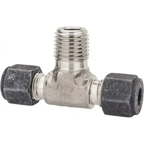 Parker 4-4-4 SBZ-SS Compression Tube Male Branch Tee: 1/4" Thread, Compression x Compression x MNPT