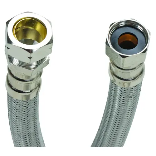 Fluidmaster B4H18 High-Flexible Water Heater Connector, 3/4 in, FIP x Compression, Stainless Steel, Nickel, 18 in L