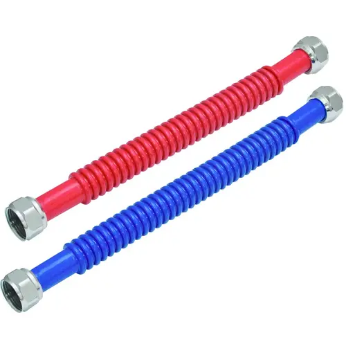 Ez-Flo 0437118 WaterFlex Series Corrugated Flexible Water Heater Connector, 3/4 in, FIP, Stainless Steel, 18 in L Blue/Red - pack of 2