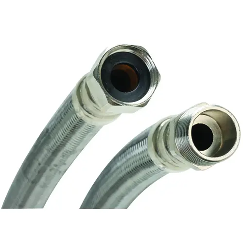 Fluidmaster B3H18-XCP10 High-Flexible Water Heater Connector, 3/4 in, MIP x FIP, Stainless Steel, Nickel, 18 in L - pack of 10