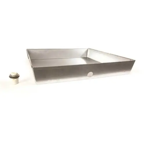 Camco 20922 24 in. x 24 in. x 4 in. Galvinized Steel Water Heater Drain Pan with PVC Fitting Silver Metallic