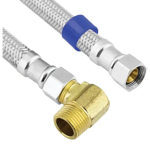 Lasco 10-0973 3/8 In.C x 3/8 In.MIP Elbow x 72 In. L Braided Stainless Steel Flex Line Appliance Water Connector