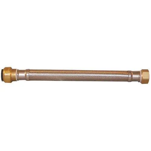 Tectite FSBBS34F12 3/4 in. Push-To-Connect x 3/4 in. Female Pipe Thread x 12 in. Braided Stainless Steel Water Heater Connector Silver Metallic